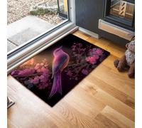 Indoor Door Mats, 60 x 90 cm Bird Cherry Tree Door Mat with Non Slip Backing, Digital Art Style Dirt Trapper Mat Absorbent Non-Slip Doormat for Entrance, Inside, Front Back Door - Purple