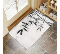 Indoor Door Mats, 60 x 90 cm Ink Bamboo Leaves Door Mat with Non Slip Backing, Zen Style Dirt Trapper Mat Absorbent Non-Slip Doormat for Entrance, Inside, Front Back Door - Light Gray