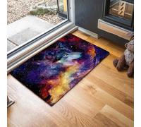 Indoor Door Mats, 80 x 120 cm Fantasy Nebula Wolf Door Mat with Non Slip Backing, The Vastness Of Space Dirt Trapper Mat Absorbent Non-Slip Doormat for Entrance, Inside, Front Back Door - Purple