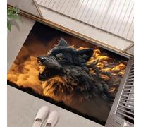 Indoor Door Mats, Angry Wolf 60 X 90 Cmdoor Mat Non Slip Backing,Dirt Trapper Mat Absorbent Non-Slip Doormat Flame Animals For Entrance,Inside,Kitchen,Front Back Door-Yellow