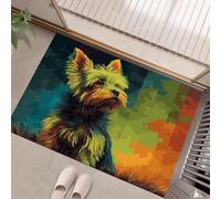 Indoor Door Mats, Cute Animal Portraits Dirt Trapper Washable Mat Yorkshire Terrier Low-Profile Doormat with Non Slip Backing for Entrance, Inside, Kitchen, Front Back Door, 40 x 60 cm, Sage Green