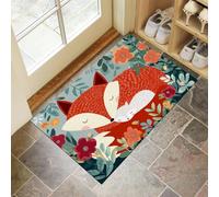 Indoor Door Mats, Fox In The Flowers 50 X 80 Cmdoor Mat Non Slip Backing,Dirt Trapper Mat Absorbent Non-Slip Doormat Cartoon Animals For Entrance,Inside,Kitchen,Front Back Door-Mixed Colors