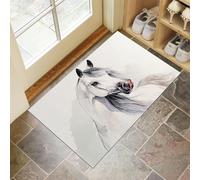 Indoor Door Mats, Horse Watercolor Painting 45 X 75 Cmdoor Mat Non Slip Backing,Dirt Trapper Mat Absorbent Non-Slip Doormat Simple Animals For Entrance,Inside,Kitchen,Front Back Door-Light Gray
