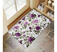 Indoor Door Mats, Purple Rose 45 X 75 Cmdoor Mat Non Slip Backing,Dirt Trapper Mat Absorbent Non-Slip Doormat French Style For Entrance,Inside,Kitchen,Front Back Door-White