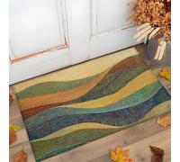 Indoor Doormat,Farmhouse Mid Century Green Striped 18x30In Absorbent Non Slip Door Mats Inside Dirt Trapper Mats Vintage Stripes Decor Washable Entrance Door Rug Shoes Mat
