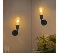 Indoor E27 Retro Wall Lights with Remote Control Dimmable Wall Sconce Touch Control Switch Wall Lamp USB Rechargeable Black Decorative for Living Room Hallway Bedside (B,1 Pack) (2 Packs B)