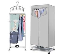 Indoor Electric Clothes Dryer Airer, 1000W Energy Efficient with Warm Air Drying Technology, Includes Stainless Steel Hanger with 10 Clips for All Fabrics