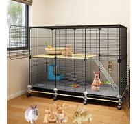 Indoor Encrypted Rabbit Cage, Rabbit Hutch, Rabbit Cage Bunny House, DIY Large Space Bunny Cage, with Tray and Foot Pad(111x37x82cm)