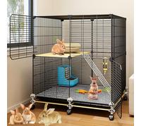 Indoor Encryption Mesh Rabbit Cage, Rabbit Hutch, Layered Design, with Tray, Easy to Clean, for Guinea Pigs, Squirrels