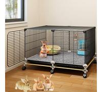 Indoor Encryption Mesh Rabbit Cage, Rabbit Hutch, Layered Design, with Tray, Easy to Clean, for Rabbits, Guinea Pigs, Squirrels(74x47x47cm)