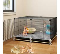 Indoor Encryption Mesh Rabbit Cage, Rabbit Hutch, Layered Design, with Tray, for Rabbits, Guinea Pigs, Squirrels