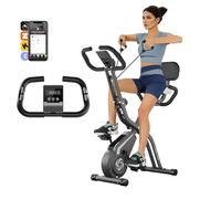 Indoor Exercise Bike, Folding Exercise Machine Stationary Fitness Bikes with 10-level Adjustable Magnetic Resistances, LCD Display, Adjustable Seat, Cozy Backrest and Resistance Bands