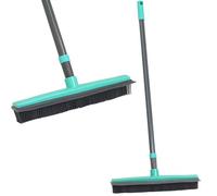 Indoor Extendable Rubber Bristle Broom with Squeegee, Teal/Grey, Telescopic Handle, Hard Floor & Carpet Cleaner, No Germs, Pet Hair, Compact Storage, Rubber 31x126 cm