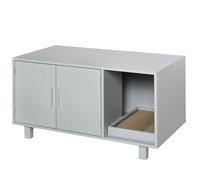 PawHut Wooden Cat Litter Box Enclosure & House with Nightstand/End Table Design, Scratcher, & Magnetic Doors, Grey