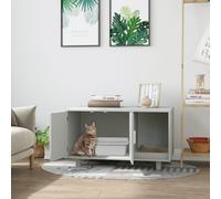 Indoor Feline Cat Box Furniture Kitty Table w/ Scratch & Magnetic Doors PawHut Grey XL