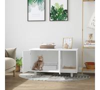 Indoor Feline Cat Box Furniture Kitty Table w/ Scratch & Magnetic Doors PawHut White XL