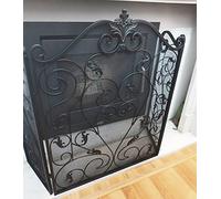 Indoor Fireplace Screen, Metal 3 Panel Foldable Fire Screen/Rustic Fire Mesh Cover, Tall Large Freestanding Fence For Wood Burning Stove (Color : Gold) (Black) (Bla small gift