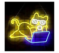Indoor for neon decorations Sign neon for sloth Cat Cute Sunglasses Notebook Light, Wall Decor 27.5X36cm