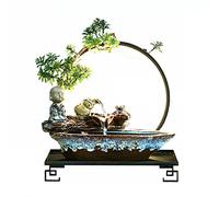 Indoor Fountain Indoor Relaxation Desktop Fountain Waterfall Ceramic Tabletop Water with Black Metal Base and LED Light Zen Relaxing Feature Interior Spa Yoga Decoration