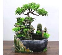 Indoor Fountain Rock Garden Aquarium, Green Plant Fountain Made of Polyresin, Indoor Water Fountain Living Room Desktop Bonsai Ornaments, Decorative Table Fountain for the Office at Home