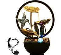 Indoor Fountain,Tabletop Water Fountain with Natural Rocks and LED Ring Lights, USB Powered Water Fountains, Indoor Waterfall Feature for Home Office Decor Relaxation(hummingbird)