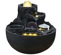 Indoor Fountain with LED Light, Circulating Water Feature Indoor, Resin Rockery Design, for Office, Living Room, Study, or Meditation Space(Black)