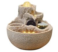 Indoor Fountain with LED Light, Circulating Water Feature Indoor, Resin Rockery Design, for Office, Living Room, Study, or Meditation Space(Beige)