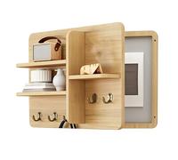 Indoor Fuse Box Cover with Hooks, Solid Wood Electrical Panel Cover and Breaker Box Cover with Shelf for Entrance Corridor, Hide Electrical Panel Non-cracking(Natural,60x40cm/23.62x15.74in)