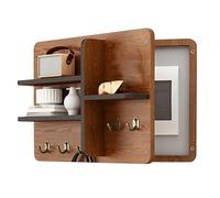 Indoor Fuse Box Cover with Hooks, Solid Wood Electrical Panel Cover and Breaker Box Cover with Shelf for Entrance Corridor, Hide Electrical Panel Non-cracking(Brown,55x45cm/21.65x17.71in)