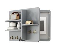 Indoor Fuse Box Cover with Hooks, Solid Wood Electrical Panel Cover and Breaker Box Cover with Shelf for Entrance Corridor, Hide Electrical Panel Non-cracking(Gray,55x45cm/21.65x17.71in)