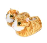Indoor Fuzzy Winter Animal Cat Plush Soft Kitty Slippers for Men Women and Kid, Lovely Cat with Big Eyes yellow Size: 9-10.5
