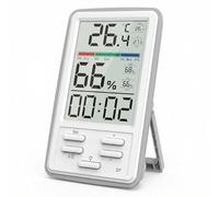 Indoor & Garden Digital Thermometer Hygrometer with Clock, Max Min Memory, Cosy Comfort Indicator, Backlight, ℃/℉ Switch, Magnetic & Desk Mount for Conservatory, Greenhouse, Bedroom & Plant Room (D7)