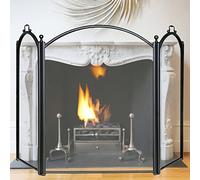 Indoor Gas Fireplace Screen Baby Proof, Modern Metal Iron Mesh 3 Panel Folding Fire Screen/Cover, Large Black Protector Gate With Handle, Inside Outside Decorative small gift