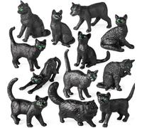 Indoor Gothic Animal Display Assortment, 12 Feline Figures in Molded Form, Curved Sitting Walking Poses for Seasonal Home Arrangements Plastics Figures Miniature Cats Figurines Cake Toppers