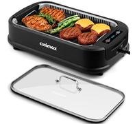 Indoor Grill, CUSIMAX Electric Smokeless Grill, 1500W, Removable Non-Stick Grill Plate, with LED Smart Display & Tempered Glass Lid, Dishwasher Safe Parts, Black