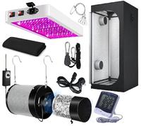 Indoor Grow Tent Kit, Full Spectrum LED Light, Carbon Filter System, 4-Piece Complete Setup with Thermohygrometer (60 x 60 x 140 cm)