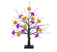 Indoor Halloween Decorations Black Halloween Tree Lighted Table with Timer Pumpkin Bat Lights USB/Battery Operated Decorations Indoor for Home Party Mantle Metal (Black, One Size)