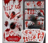 Indoor Halloween Decorations Window Stickers: Scary Large Halloween Window Door Wall Decorations Outdoor Garden Haunted House Zombie Party Decor Reusable Bloody Handprint Window Stickers Poster Clings