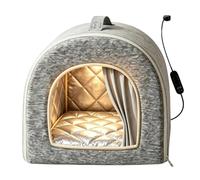 Indoor Heated Dog House 4 Temp Settings Cold Weather Kitten Nest | Electric Heating Pet Nest for Pet Parents Trainers Animal Lovers Apartment Home Office Bedroom Living Room Study Gray L