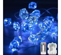 Indoor House String lights,Bohemia Style Gems Fairy Lights String with RemoteTimer 8Mode,Colorful Jewels LED Fairy Christmas Lights for Kids Girls Room Birthday Wedding Decor (Blue Diamonds,7FT-20LED)