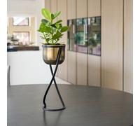 Indoor Kensington Brass Metal Round Planter on Stand H42Cm W14Cm Ivyline Metallics One Size