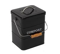Indoor Kitchen Compost Bin for Kitchen Countertop, Great for Food Scraps, Carbon Steel, Handles, White, 1 Gallon - Includes Charcoal Filter - White