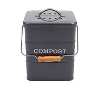 Indoor Kitchen Compost Bin for Kitchen Countertop, Great for Food Scraps, Carbon Steel, Handles, White, 1 Gallon - Includes Charcoal Filter - Gray