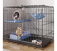 Indoor Large Cat Cage Foldable Double Layer Cat Fence Dog Cage Guinea Pig Cage Ferret Cage Pet Workout Space Great For Small Animals With Tray For Easy Cleanup (Color : Black, Size : 70x52x5