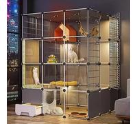 Indoor Large Cat Cage with Hammock, Detachable & Foldable Metal Enclosure for 1-2 Cats, Rabbits & Small Animals - Portable Pet Playpen, Cat Bowl Included (110 * 75 * 145 cm)