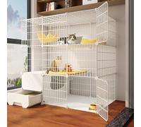Indoor Large Diy Cat Enclosure With Litter Box, 75X49X109Cm, Ideal For 1-2 Cats, Ferrets, Chinchillas & Rabbits - Durable Wire Kennel For Pets,111x49x109cm