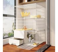 Indoor Large Diy Cat Enclosure With Litter Box, 75X49X109Cm, Ideal For 1-2 Cats, Ferrets, Chinchillas & Rabbits - Durable Wire Kennel For Pets,75x39x109cm