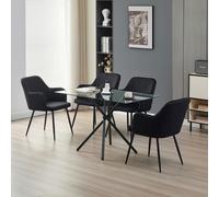 Indoor Living Miami Dining Table with 4 Charlotte Velvet Chairs - black