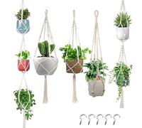 Indoor Macrame Plant Hangers - 5 Pieces Woven Non Slip - Various Sizes Plant Pot Pendants,For Succulents, Potho, Ivy, Ceiling, Wall, Hook, Shelf, Bar, Balcony, Railing And Bedroom