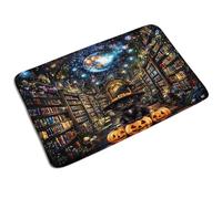Indoor Mats Gothic Bookshelf Library Black Cat Pumpkin Halloween, Non-Slip Bathroom Mat Absorbent Entrance Carpet 40X60Cm For Entryway Hallway Indoor